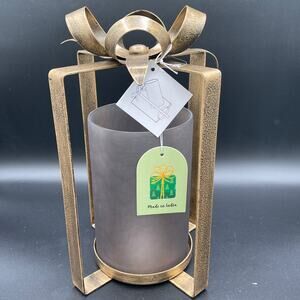 Vintage Christmas 12" Present Lantern with Gray Frosted Glass